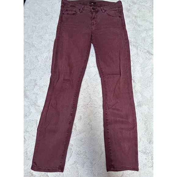 Mother Women's The Looker Crop Pop Slim Fit Jeans Size 25 Burgundy Mid-Rise